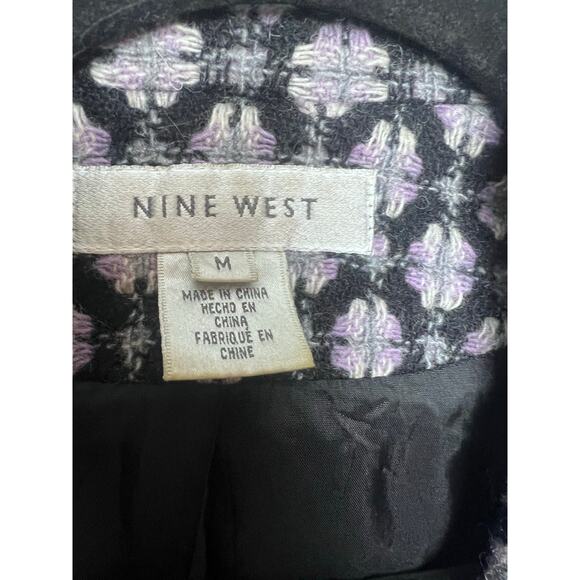 Nine West Women's Wool Blend Lined Coat Sequined Beaded Collar Lapel Size M - Picture 2 of 11